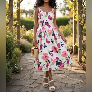 NWT Shoshanna Midnight Janelle Floral MIDI Dress Sleeveless Cocktail Wedding
